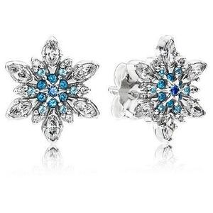 ❄️Authentic Pandora Snowflake Sterling Silver Blue Crystals Earrings 290590NBLMX
